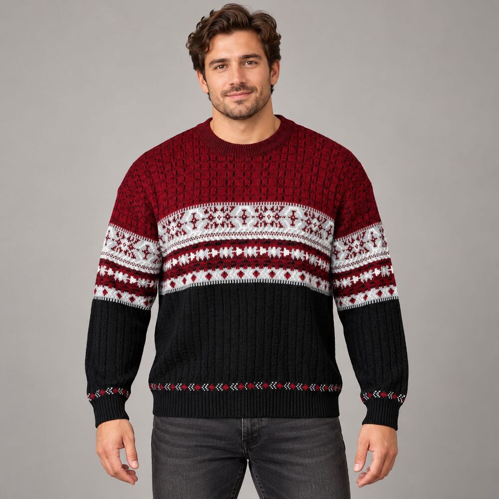 Vintage Flatiron Mills Sweater Mens XL Fair Isle Nordic Crewneck Knit Pullover
